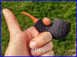 Tobacco Smoking Pipe with Orange Mouthpiece Bog Oak (3000+ years old)