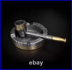 Ubr Custom Handmade Damascus Steel Collectible Smoking Pipe With Ashtray