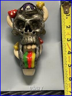 Unique Ceramic Glass Skull With Mushrooms Smoking Pipe Bowl