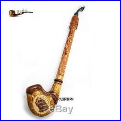 Unique Hand Carved Wooden Tobacco Smoking Pipe Ship 13 Churchwarden Long