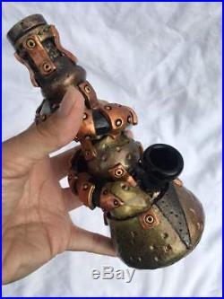Unique Handmade Steampunk 7 Metal Snake Water Pipe Glass Bubbler Bong Smoking
