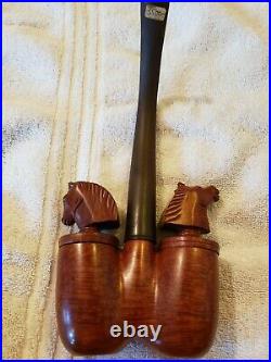 Very Rare Stunning Double Bowl Smoking Pipe With Horses