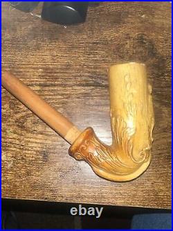 Vintage Hand Carved Wooden Tobacco Pipe Roman Or Greek Soldier