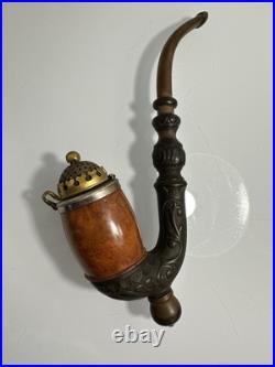 Vintage Handmade 3-pc Swiss Tobacco Pipe with Hinged Lid Wooden Body (Never Used)