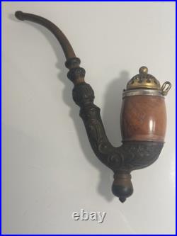Vintage Handmade 3-pc Swiss Tobacco Pipe with Hinged Lid Wooden Body (Never Used)