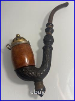 Vintage Handmade 3-pc Swiss Tobacco Pipe with Hinged Lid Wooden Body (Never Used)