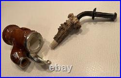 Vintage Hunting Pipe Elsi Bruyere Tobacco Pipe With Carved Deer And Stag Stem