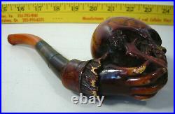 Vintage MEERSCHAUM SKULL Tobacco Smoking Pipe with Red Velvet Lined Fitted Case