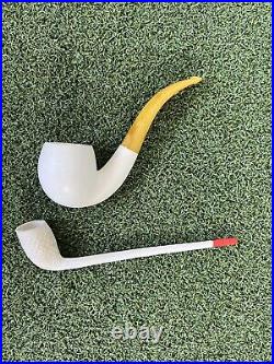 Vintage Meerschaum (Italy) and Clay (England) Tobacco Smoking Pipes Unused