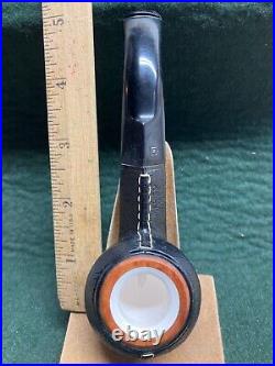 Vintage NOS MEDICO MEERSCHAUM BOW #77 BENT SMOKING PIPE WithGENUINE DARK Leather
