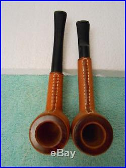 Vintage Set of 4 Longchamp Unsmoked Leather Tobacco Pipes in Decorative Holder