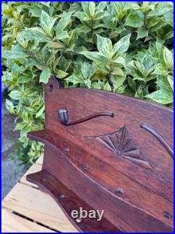 Vintage Wooden Pipe Rack, Wall Mount Tobacco Stand, 12-Slot Holder, Carved Wood