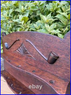 Vintage Wooden Pipe Rack, Wall Mount Tobacco Stand, 12-Slot Holder, Carved Wood