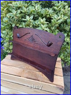 Vintage Wooden Pipe Rack, Wall Mount Tobacco Stand, 12-Slot Holder, Carved Wood