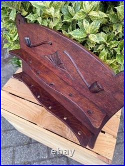 Vintage Wooden Pipe Rack, Wall Mount Tobacco Stand, 12-Slot Holder, Carved Wood