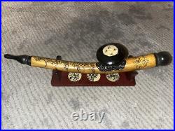 Vintage intricate Carved Chinese Artwork Smoking Pipe with Stand