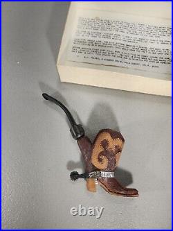 Vtg M. J. Felsen Signed Carved Cowboy Boot & Spur Algerian Briar Tobacco Pipe NEW