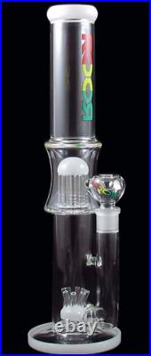 White Rasta ROOR Glass Bong Tobacco Pipe Double Chamber Sprinkler 8Arm Tree Perc