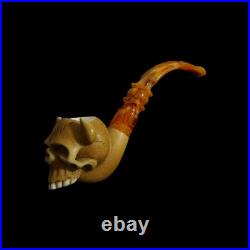 White Toothed Skull Meerschaum Pipe handmade smoking gift for pfeife with case