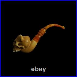 White Toothed Skull Meerschaum Pipe handmade smoking gift for pfeife with case
