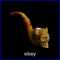 White Toothed Skull Meerschaum Pipe handmade smoking gift for pfeife with case