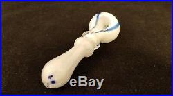White withBlue Streak TOBACCO Smoking Pipe Herb bowl Glass Hand Pipes