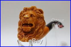 Wild Lion Head Meerschaum Smoking Tobacco Pipe Collectible Artwork By Kenan