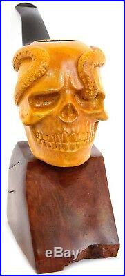 Wooden Hand Carved Tobacco smoking Pipe Skull with Snake Jolly Roger Pirate