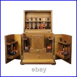 Wooden Smoking Pipe Cabinet Rack Holder Display for 18 Tobacco Pipe with Humidor