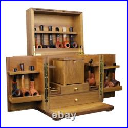 Wooden Smoking Pipe Cabinet Rack Holder Display for 18 Tobacco Pipe with Humidor