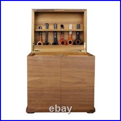 Wooden Smoking Pipe Cabinet Rack Holder Display for 18 Tobacco Pipe with Humidor