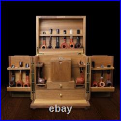Wooden Smoking Pipe Cabinet Rack Holder Display for 18 Tobacco Pipe with Humidor