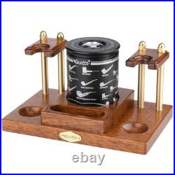 Wooden Tobacco Pipe Stand, For 2 Smoking Pipes Rack Holder, Include Tobacco Jar