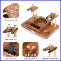 Wooden Tobacco Pipe Stand, For 2 Smoking Pipes Rack Holder, Include Tobacco Jar