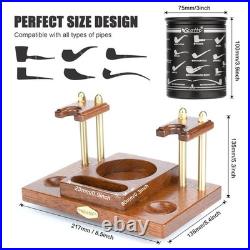 Wooden Tobacco Pipe Stand, For 2 Smoking Pipes Rack Holder, Include Tobacco Jar