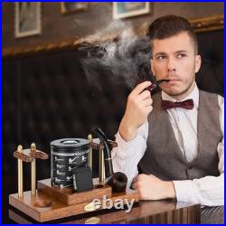 Wooden Tobacco Pipe Stand, For 2 Smoking Pipes Rack Holder, Include Tobacco Jar