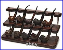 Wooden Tobacco Pipe Stand Rack Case Display Holder for 10 Smoking Pipes Hand Car