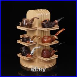 Wooden Tobacco Pipe Stand Rack Rotating Display Holder for 12 Pipes Collection