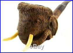 Wooden tobacco smoking pipe hand carved Mammoth head from pear wood