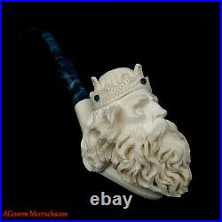 XL KING Block Meerschaum Pipe, Carved Turkish Smoking Pipe, Vintage, AGM-466