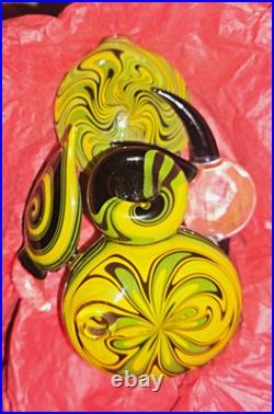 Yellow Green Black Swirl Glass Tobacco Smoking Pipe Hand Pipe Swirled Design