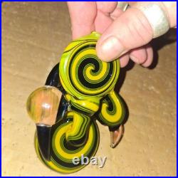 Yellow Green Black Swirl Glass Tobacco Smoking Pipe Hand Pipe Swirled Design