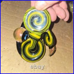 Yellow Green Black Swirl Glass Tobacco Smoking Pipe Hand Pipe Swirled Design