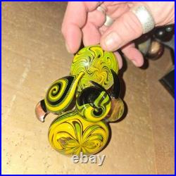 Yellow Green Black Swirl Glass Tobacco Smoking Pipe Hand Pipe Swirled Design