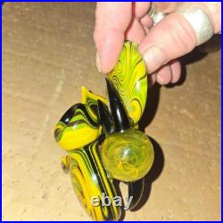 Yellow Green Black Swirl Glass Tobacco Smoking Pipe Hand Pipe Swirled Design
