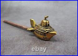 Yellow submarine Metal Pipe, Bronze-Copper Smoking set, Spoon and Cleaning Tool